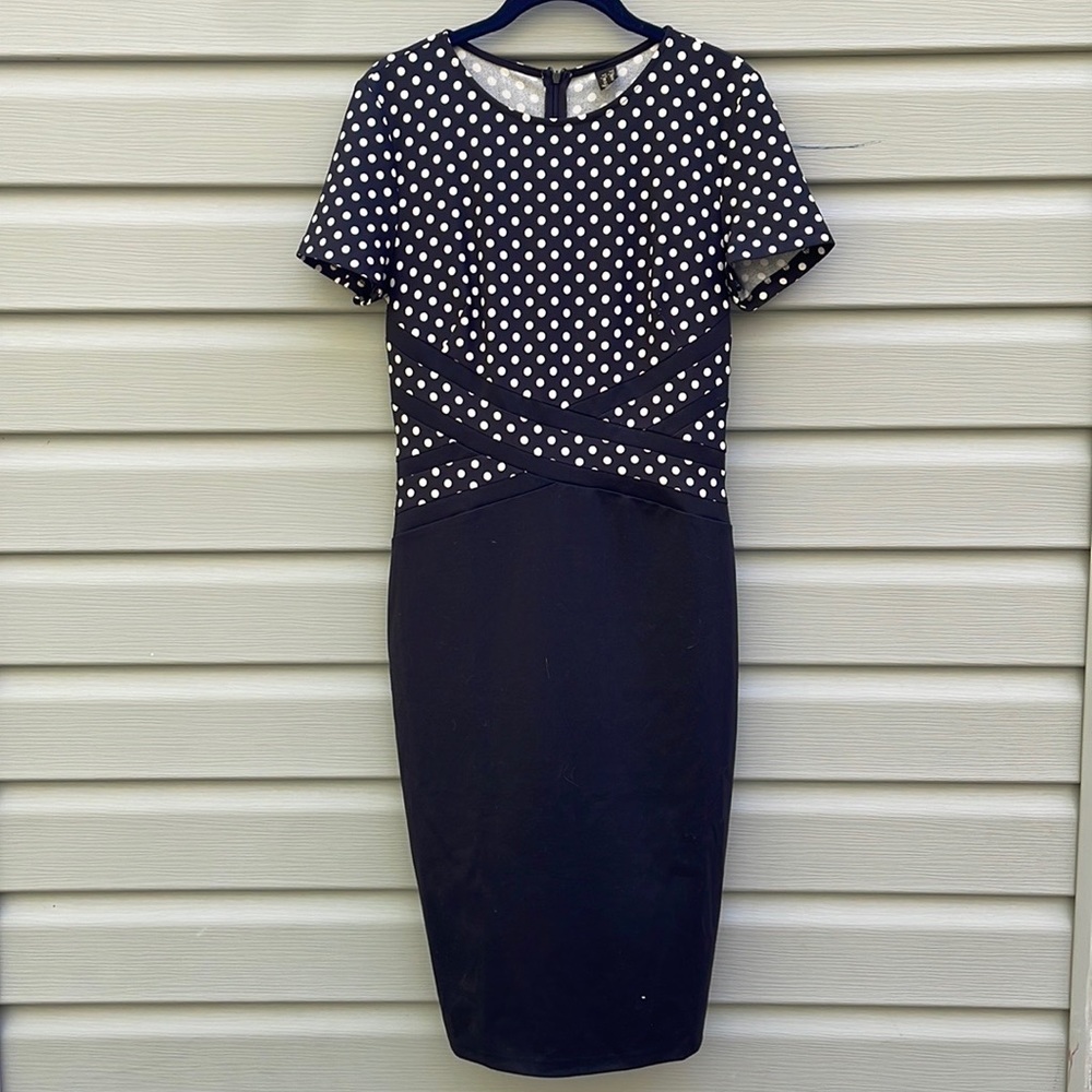 Navy Blue Polka Dot Bodycon Midi Dress